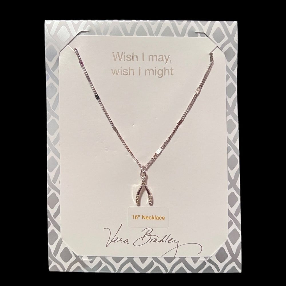 Vera Bradley Wish I May Wish I Might Rhinestone Wishbone Silver Tone Necklace